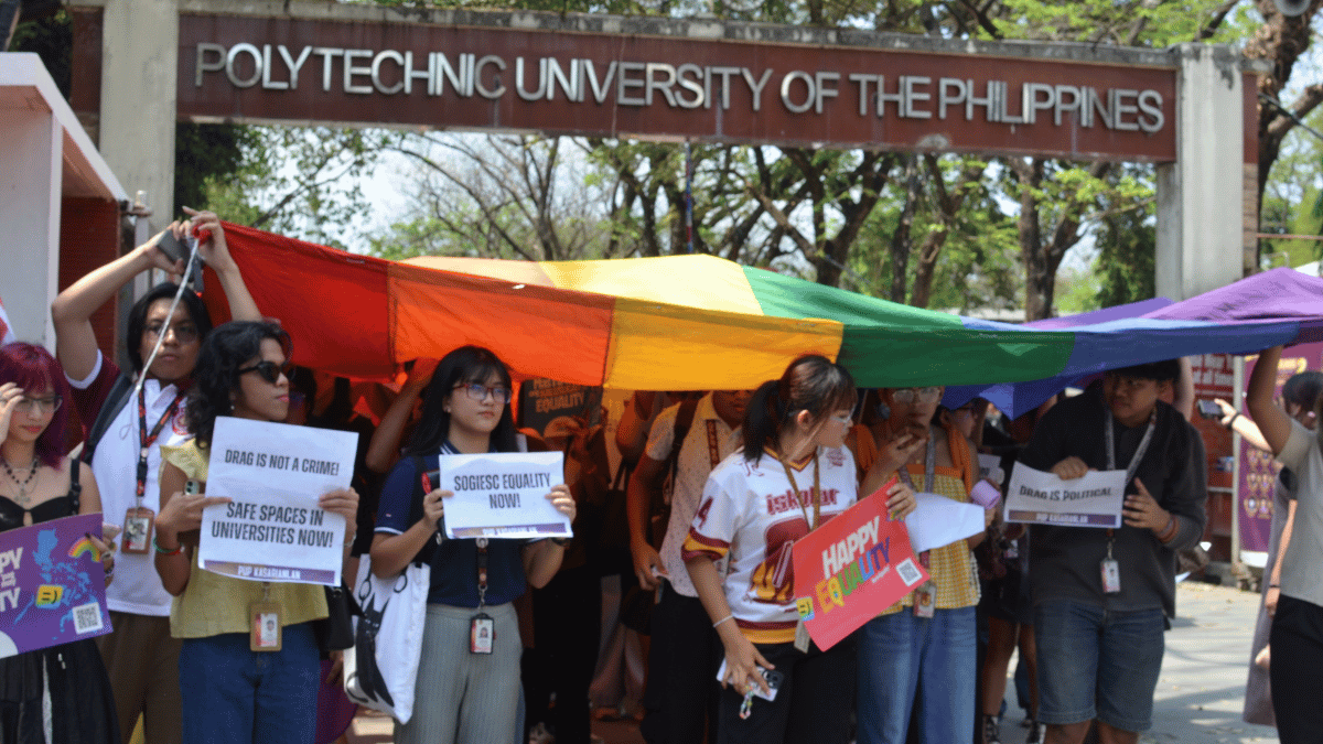 PUP students having a protest in front of the university's main gate